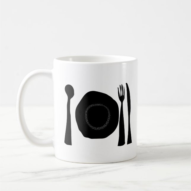 Svart och vitt plåt och Utensils Kaffemugg (Vänster)