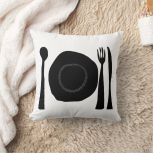 Svart och vitt plåt och Utensils Kudde