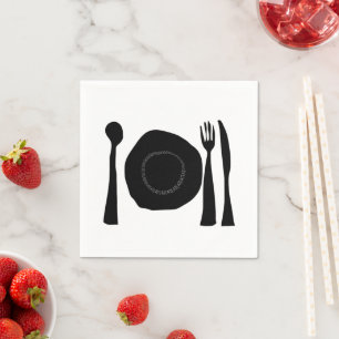 Svart och vitt plåt och Utensils Pappersservett