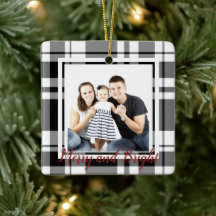 Svart och vitt Play Tartan Photo Ornament