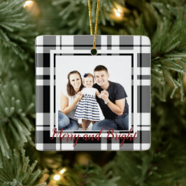 Svart och vitt Play Tartan Photo Ornament