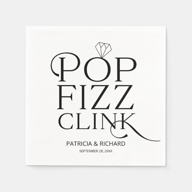 Svart Och Vitt Pop Fizz Clink Förlovningsfest Pappersservett (Framsidan)
