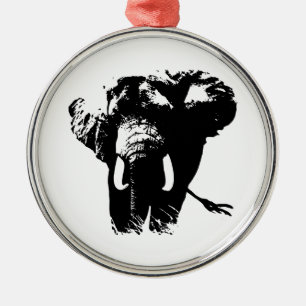 Svart och vitt poppart Elephant Julgransprydnad Metall