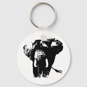 Svart och vitt poppart Elephant Nyckelring