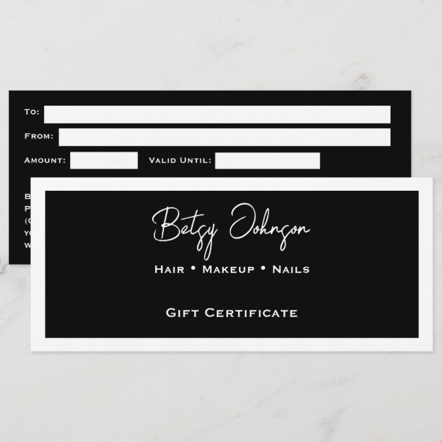 Svart- och vitt presentkort för elegant inbjudningar (Fram/baksida)