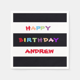 Svart och vitt Rand färglöst Grattis på födelsedag Pappersservett
