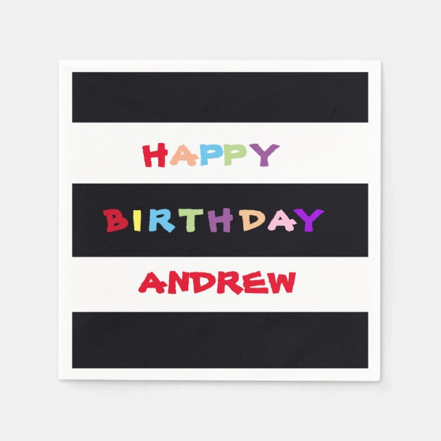 Svart och vitt Rand färglöst Grattis på födelsedag Pappersservett (Framsidan)