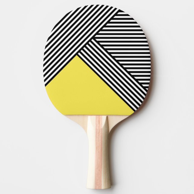 Svart och vitt rand med gult triangel pingisracket (Framsidan)