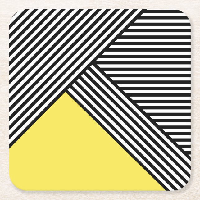 Svart och vitt rand med gult triangel underlägg papper kvadrat (Framsidan)