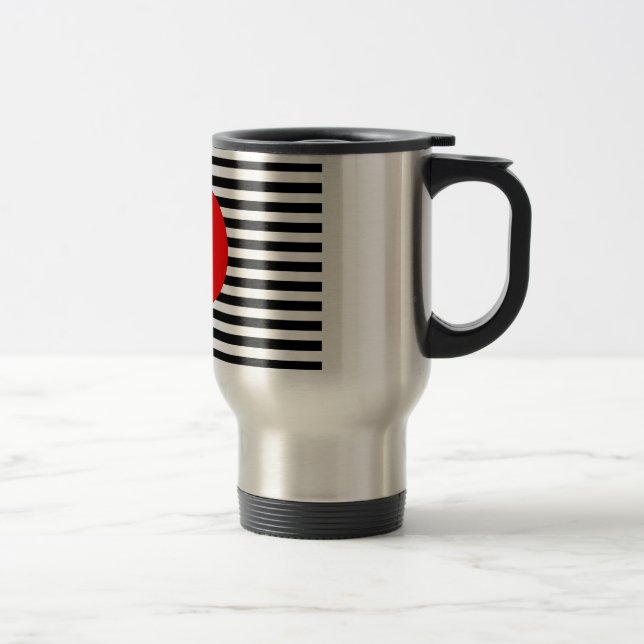 Svart och vitt rand med röd monogramcirkel resemugg (Höger)