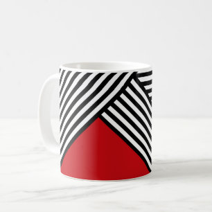 Svart och vitt rand med röd triangel kaffemugg