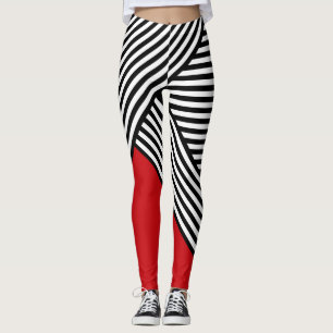 Svart och vitt rand med röd triangel leggings