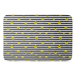 SVART OCH VITT RAND MED TINY GULA BLOMMOR BADRUMSMATTA