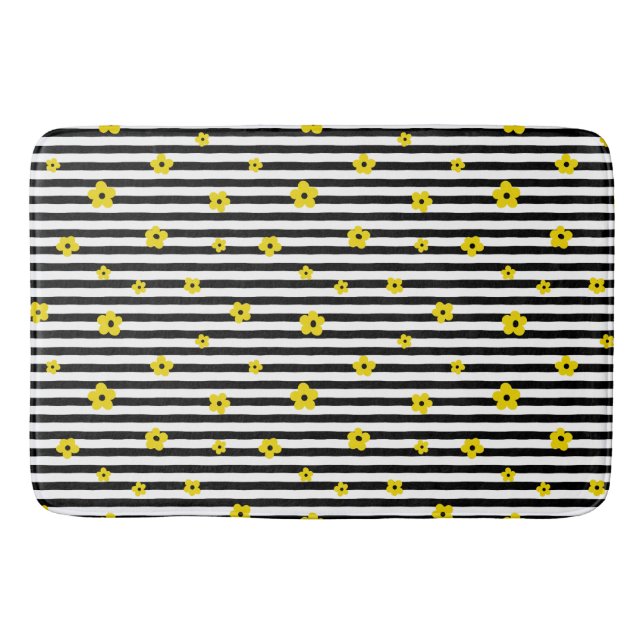 SVART OCH VITT RAND MED TINY GULA BLOMMOR BADRUMSMATTA (Framsidan)