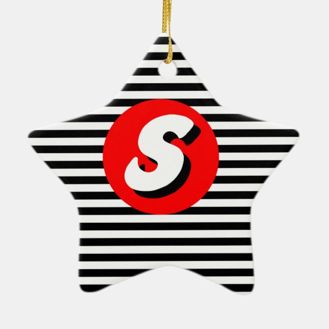Svart och vitt rand Monogram S. Julgransprydnad Keramik (Baksidan)