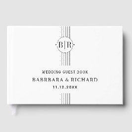Svart och vitt rand och monogram bröllop gästböcker