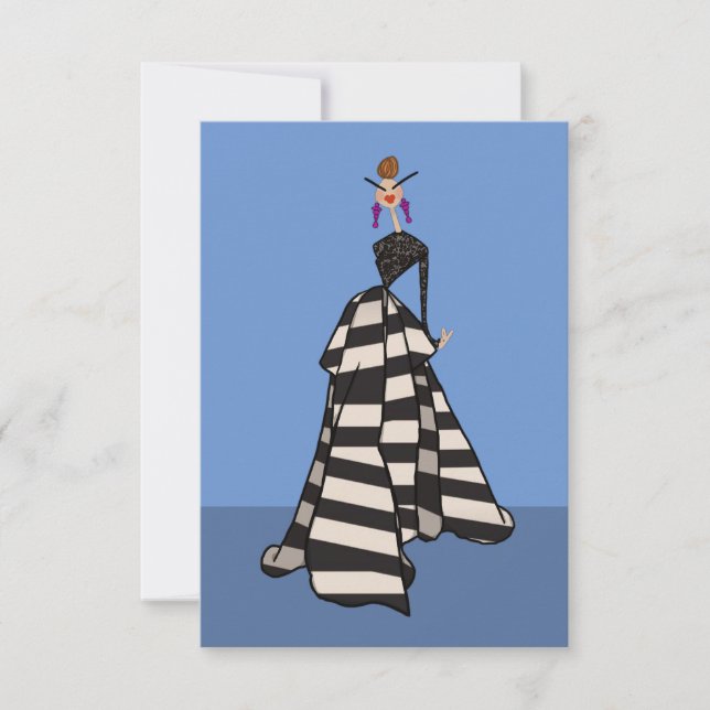 Svart och vitt Rand-platta Mode-kort för kvinnor (Framsida)