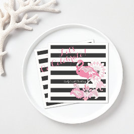 Svart och vitt Rand Rosa Flamingo Birthday Pappersservett