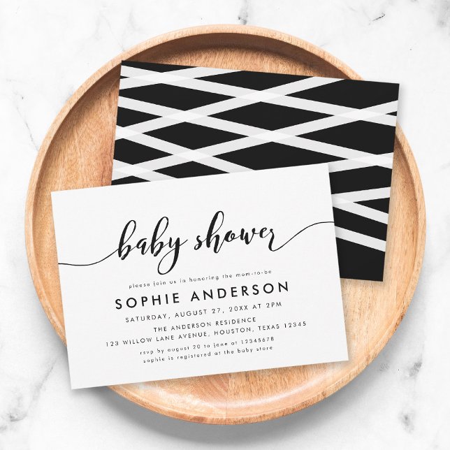 Svart och Vitt Relax Script Baby Shower-inbjudan Inbjudningar (Skapare uppladdad)
