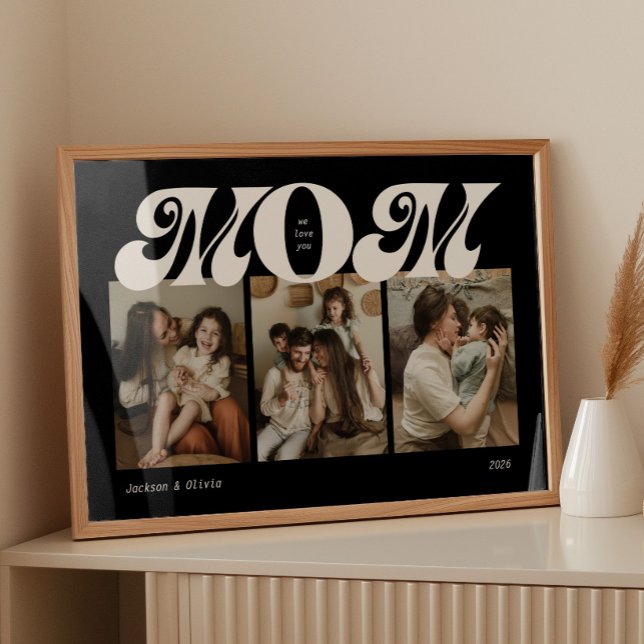 Svart och Vitt Retro Djärv Mamma 3 Foto Collage Poster (Skapare uppladdad)