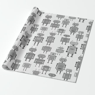 Svart och vitt Retro Robotar Presentpapper
