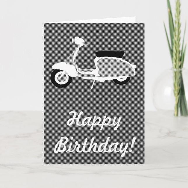 Svart och vitt retro Scooter-födelsedagskort Kort (Framsida)