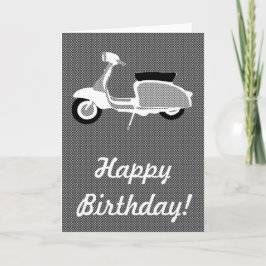 Svart och vitt retro Scooter-födelsedagskort Kort