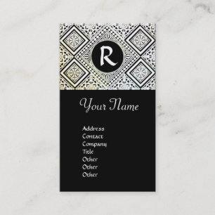 SVART OCH VITT ROMAN EGLE DAMASK MONOGRAM VISITKORT