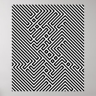 Svart och vitt rörigt optiskt Illusion Hypnotic Poster