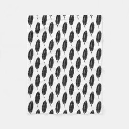 Svart och vitt, Rustic Feather Linocut Fleecefilt