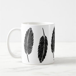 Svart och vitt, Rustic Feather Linocut Kaffemugg