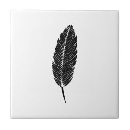 Svart och vitt, Rustic Feather Linocut Kakelplatta