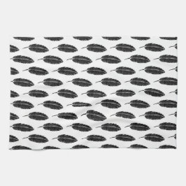Svart och vitt, Rustic Feather Linocut Kökshandduk