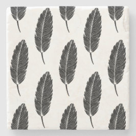 Svart och vitt, Rustic Feather Linocut Stenunderlägg