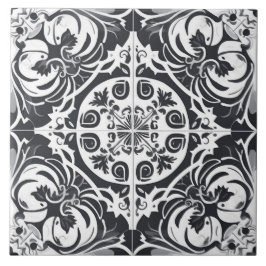 Svart och vitt sjölöst portugisiskt keramiskt plat kakelplatta