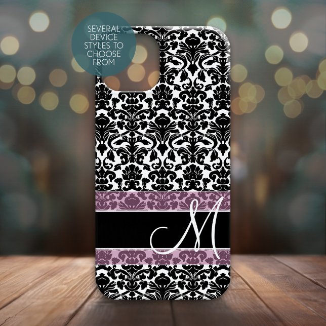 Svart och vitt skademönster med Monogram (Personalized Phone Case - Many Device Styles to Choose From)