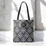 Svart och vitt skademönster med Monogram Tygkasse<br><div class="desc">En chic till väskan med funktion och stil har ett fint vitt dammmönster över en svart bakgrund. Anpassa till önskat monogram genom att ersätta det exempel på initialer som visas i textmallen för enkel använda. Det är en underbar gåva till vilken dam som helst på din presentlista eller en speciell...</div>
