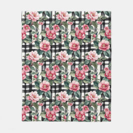 Svart och vitt skäggigt med Rosa Camellias av läde Fleecefilt