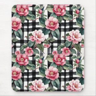 Svart och vitt skäggigt med Rosa Camellias av läde Musmatta