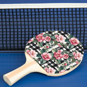 Svart och vitt skäggigt med Rosa Camellias av läde Pingisracket