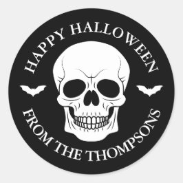 Svart och vitt skal och Fladdermus med text Hallow Runt Klistermärke