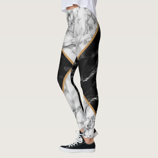 Svart och vitt skinn med marmor design leggings (Vänster)