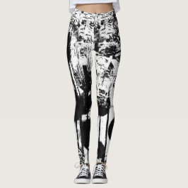 Svart och vitt skinn med tryckt graffiti Art Leggings