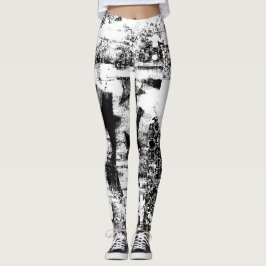 Svart och vitt skinn med tryckt graffiti Art Leggings