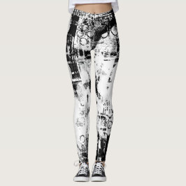 Svart och vitt skinn med tryckt graffiti Art Leggings