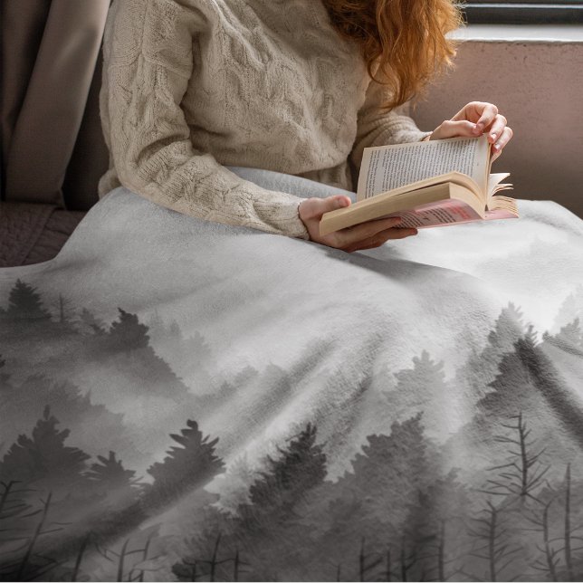 Svart och vitt skogslandskap minimalistisk fleecefilt (Skapare uppladdad)