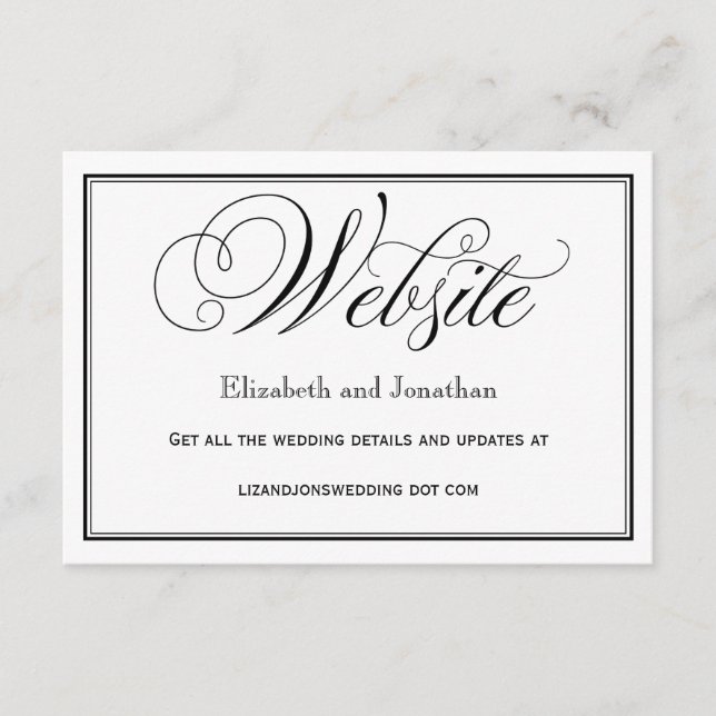 Svart och vitt skript bröllopswebbplats kort (Framsida)