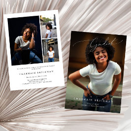 Svart och vitt skript fotokollage examen inbjudningar