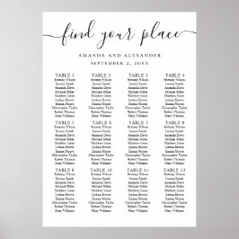 Svart och vitt skript, sittdiagram för bröllop poster