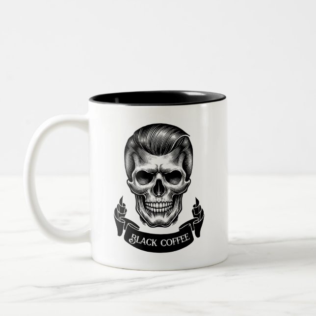 Svart och vitt skullkaffe Mugg (Vänster)